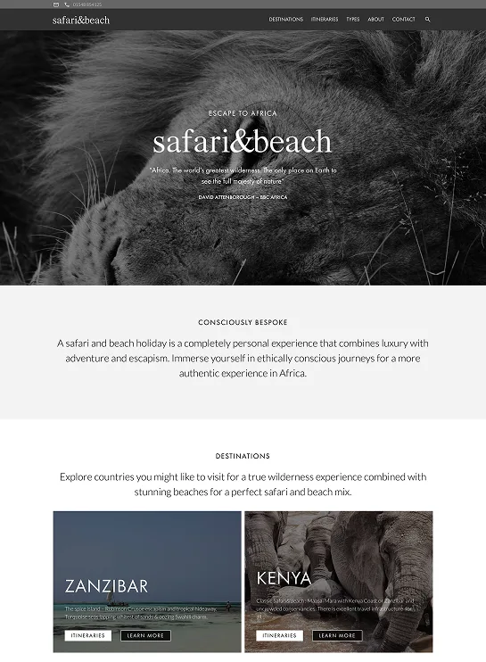Safari & Beach — homepage after the rebuild